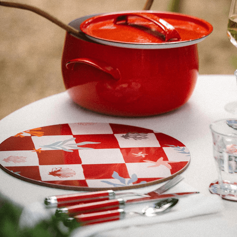 Nautical Checks Set of 6 Placemats, D29cm, Red & Blue