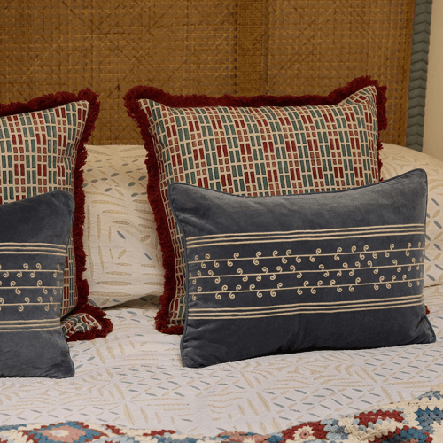 Image showing the San Juan Embroidered Velvet Cushion, 50 x 35cm, Blue product.