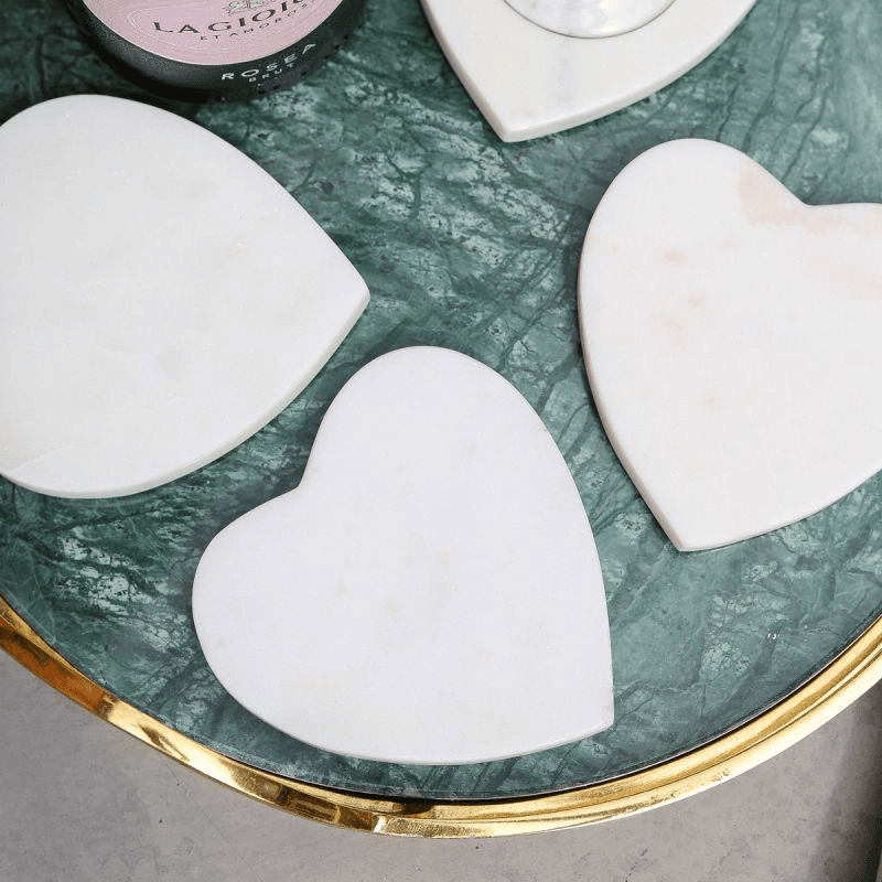 Marble Set of 4 Coasters, D10cm, White
