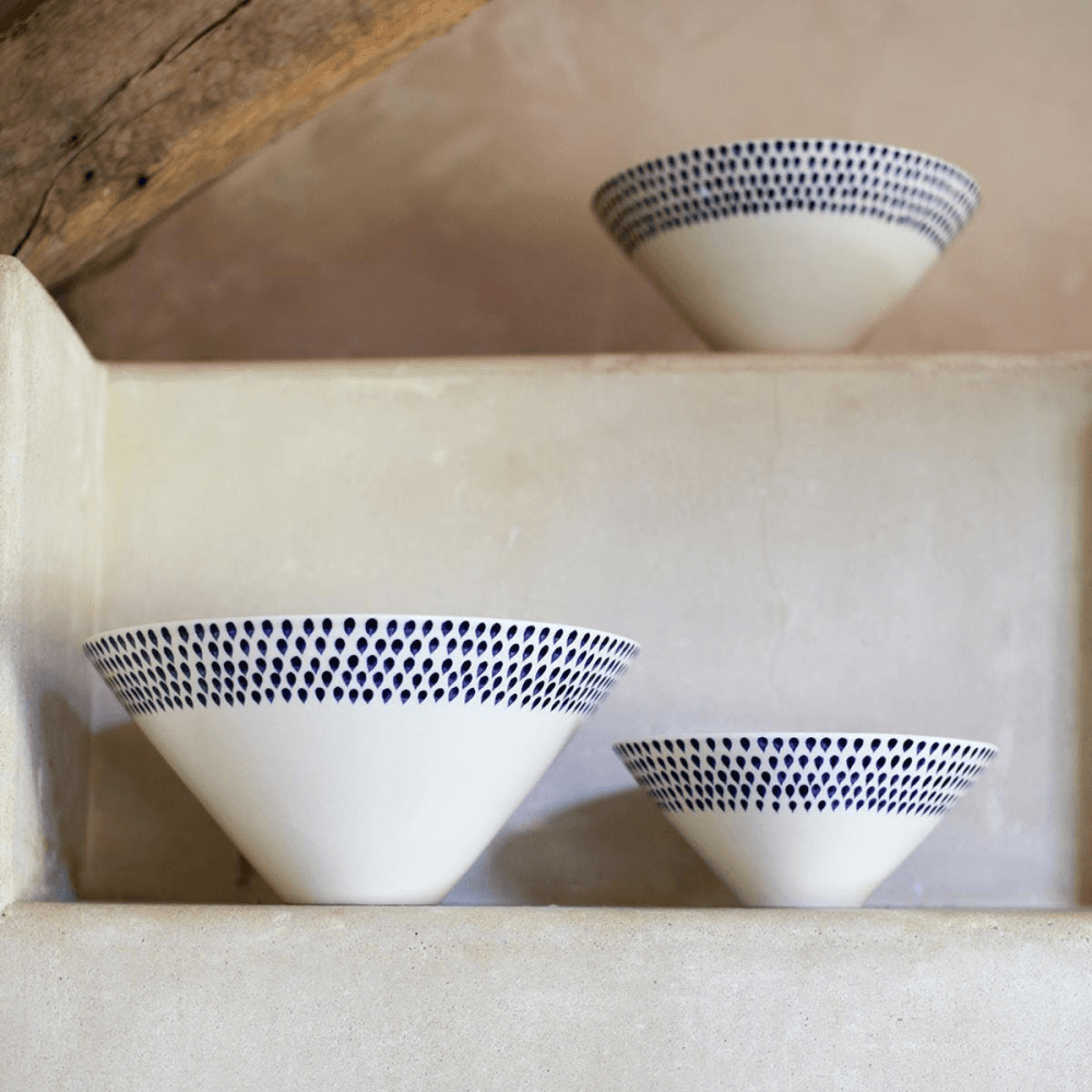 Indigo Drop Serving Bowl, D30cm, Cream and Indigo