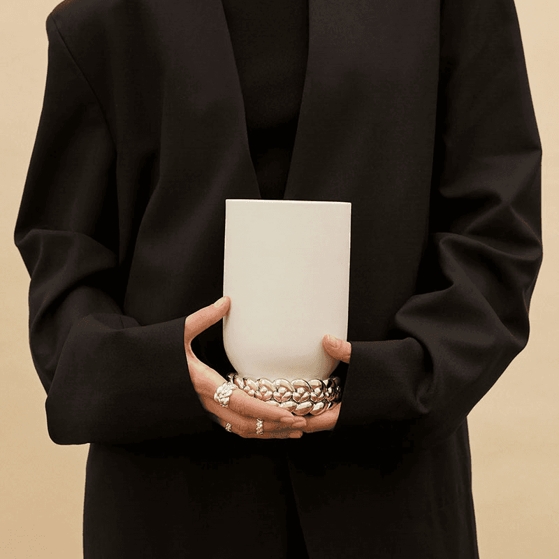 Babylone Vase, H19 x D11.5cm, White & Silver