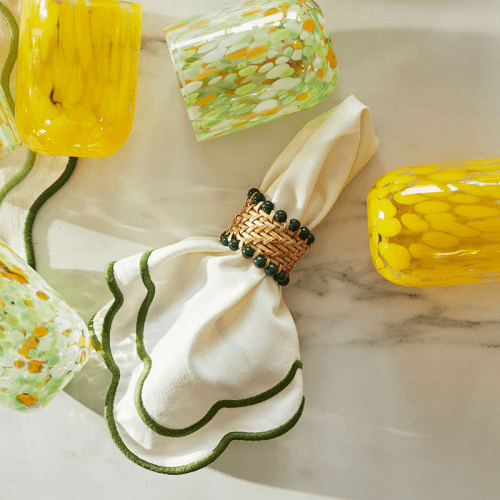 Image showing the Embroidered Scallop Napkin Set of 4, Green product.