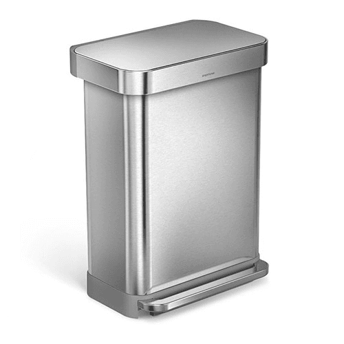 Image showing the Rectangular pedal bin, H65.5cm - 55 litre, Brushed Stainless Steel product.