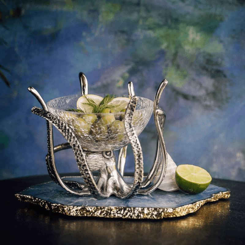 Octopus Stand with Glass Bowl, L20 x W19 H17cm, Silver