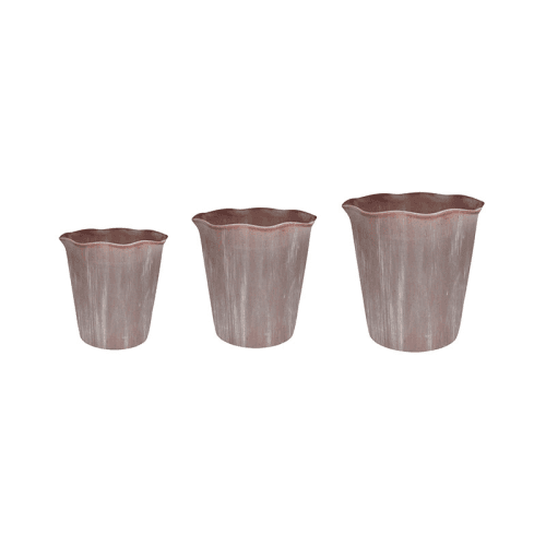 Image showing the Ada Mocha Scalloped Edge Set of 3  Planters, H29cm, Terracotta product.