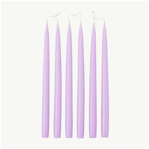 Image showing the Set of 6 Tapered Dinner Candles, H35cm, Pastel Purple product.