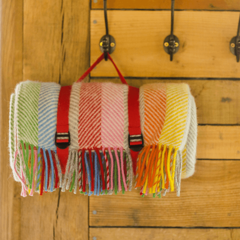 Stripe Polo Picnic Rug, 145 x 183cm, Rainbow Grey