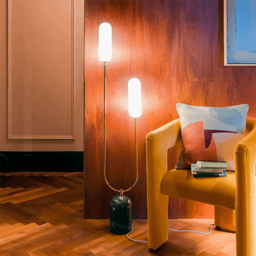 Image showing the Curve Marble Floor Lamp, H130cm, Olive Green product.