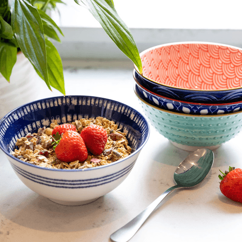Image showing the Hues Set of 4 Bowls, D15.5cm, Red/Blue product.