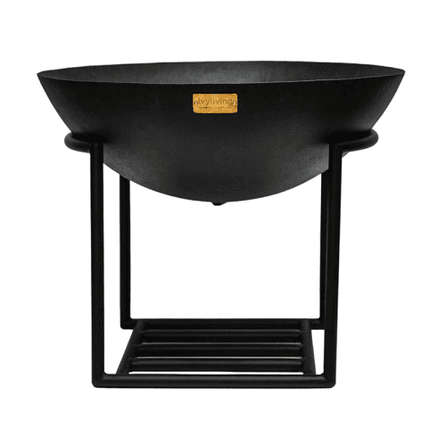 Image showing the Outdoor cast iron firebowl on stand, W57cm, Black product.