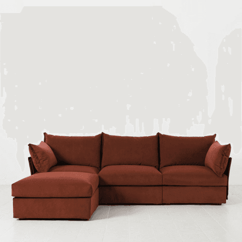Image showing the Model 06 Velvet 3 Seater Sofa With Chaise, Brick product.