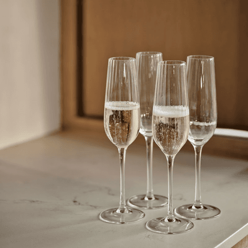 Image showing the Ribbed Set of 4 Ribbed Champagne Wine Glasses, H25cm, Clear product.