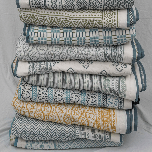 Image showing the Floral Star Double Quilt, Blue Green product.