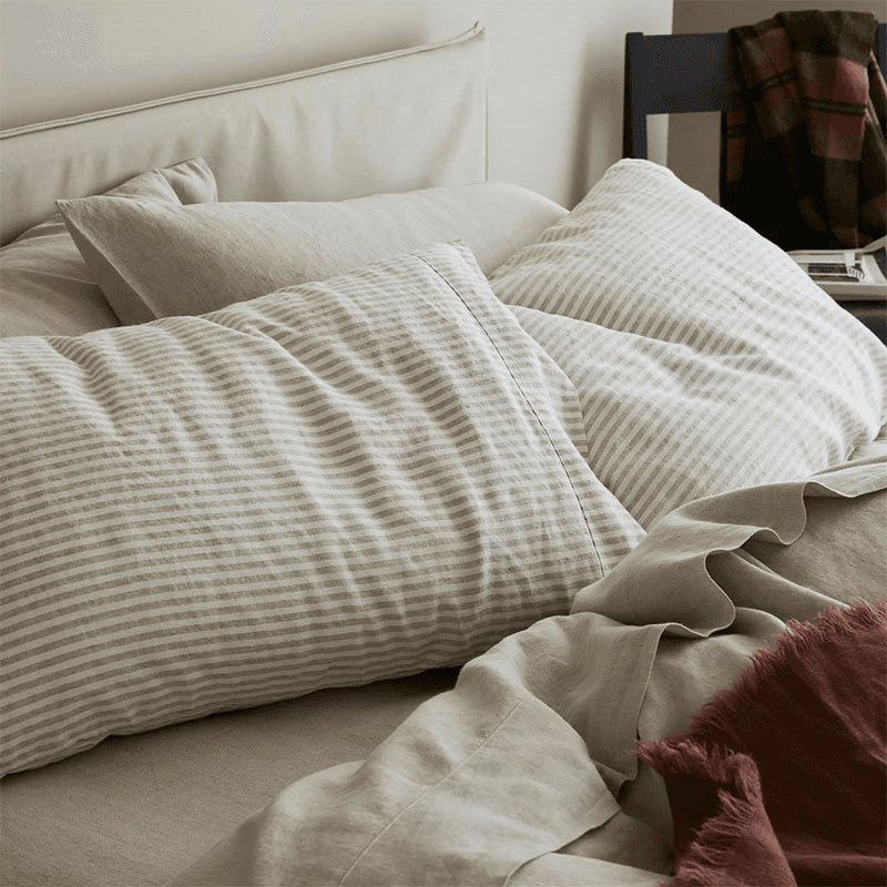 Stripe Linen Blend Pillowcase Pair, Standard, Oatmeal