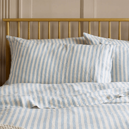 Image showing the Pembroke Stripe Linen Pillowcase Pair, Standard, Coastal Blue product.