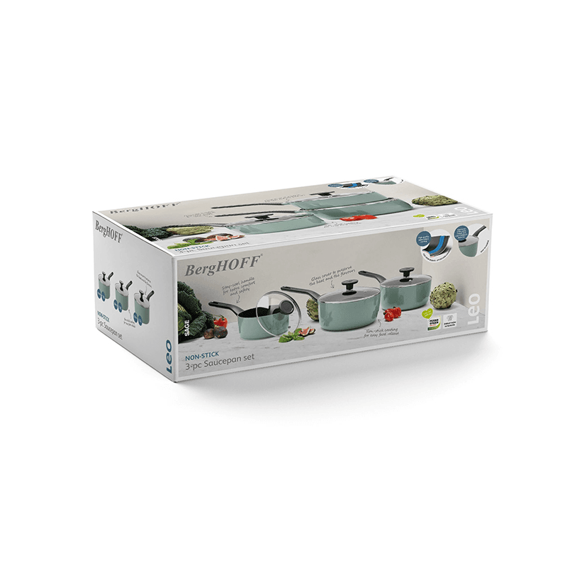 Leo 3 Piece Saucepan Set, Sage