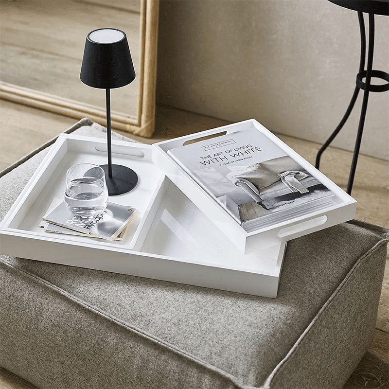 Lacquer Set of 3 Trays, White