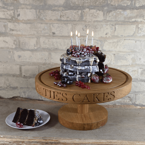 Image showing the Personalised Medium Cake Stand, 36cm, Oak product.