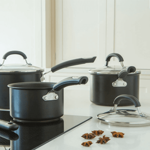 Image showing the Total Anodised Non-Stick 3 Piece Pan Set, Black product.