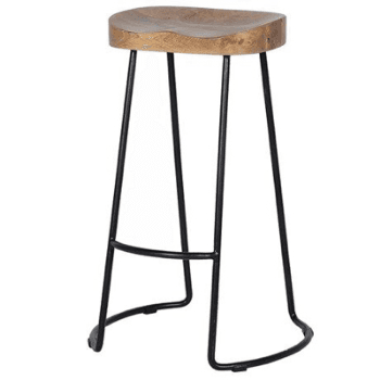 Bar Stool, Wooden Top, 76 x 50 x 46cm, Black