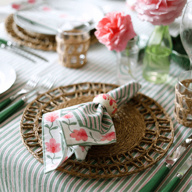 Suzani Stripe Set of  4 Napkins, 45cm, Green