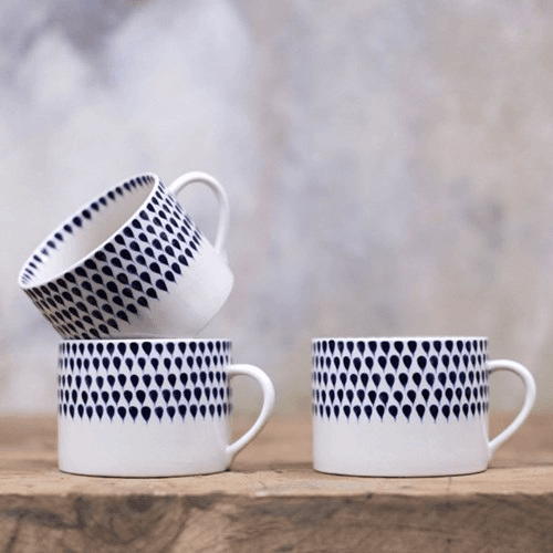 Image showing the Indigo Drop Set of 2 Mugs, 200ml, Indigo and Cream product.