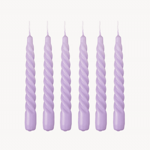 Image showing the Twist Set of 6 Dinner Candles, H20cm, Lilac product.