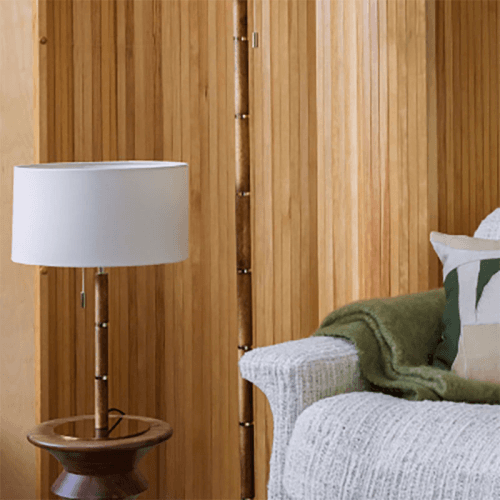 Image showing the Disk Table Lamp, H51cm, Brass & Wood product.