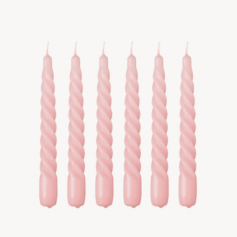 Twist Set of 6 Dinner Candles, H20cm, Baby Pink