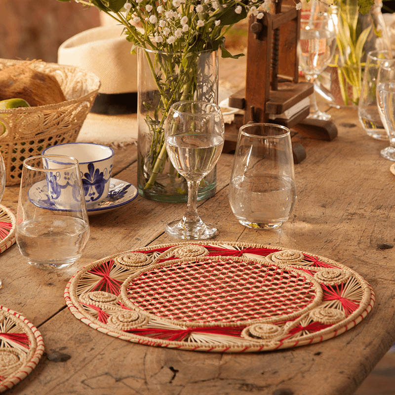 Sandra Set of 2 Woven Placemats, D35cm, Berry Red
