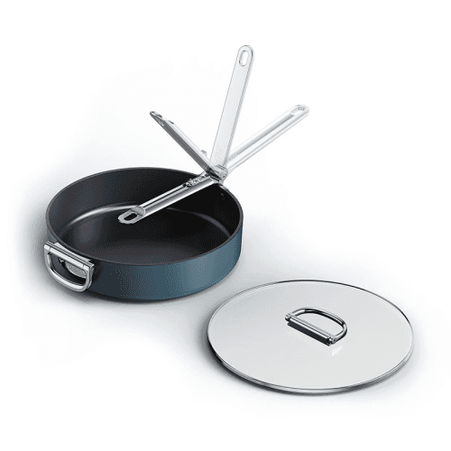 Image showing the Space Folding Ceramic Non-Stick Saute Pan & Lid, 28cm, Midnight Blue product.