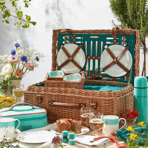 Image showing the Fortnum's Stripe Picnic Hamper for Four, Eau De Nil product.