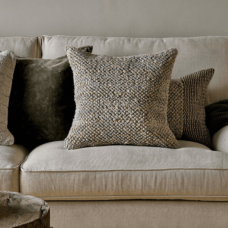 Paduna Cotton & Jute Cushion Cover, 50 x 50cm, Soft Blue & Brown