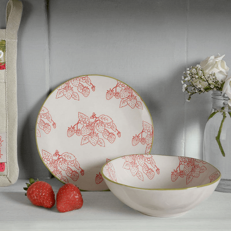 Strawberries Side Plate, D15cm, Natural, Red, Green