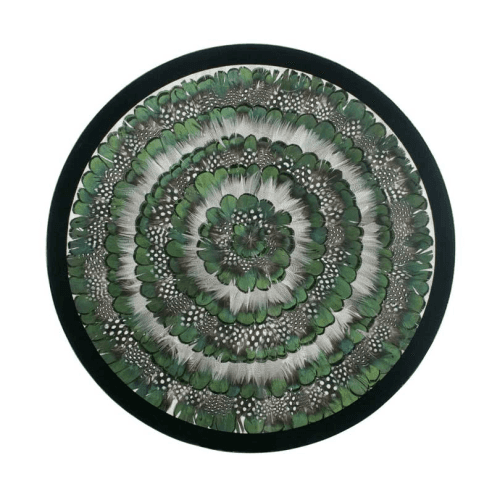 Image showing the Feather and Glass Table Centre, D40cm, Green Pheasant Mix product.