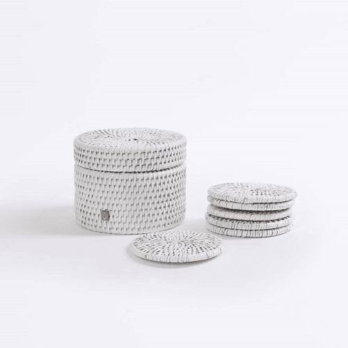 Image showing the Latha Set of 6 Coasters, D8cm, White product.