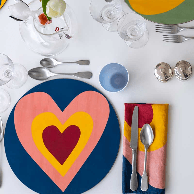 Heart Set of 6 Round Assorted Placemats, D34cm, Multi