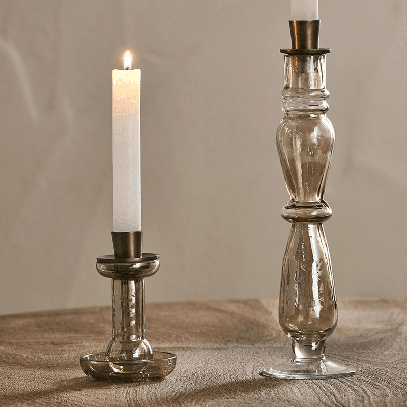 Tharad Recycled Glass Candle Holder, H28cm, Smoke
