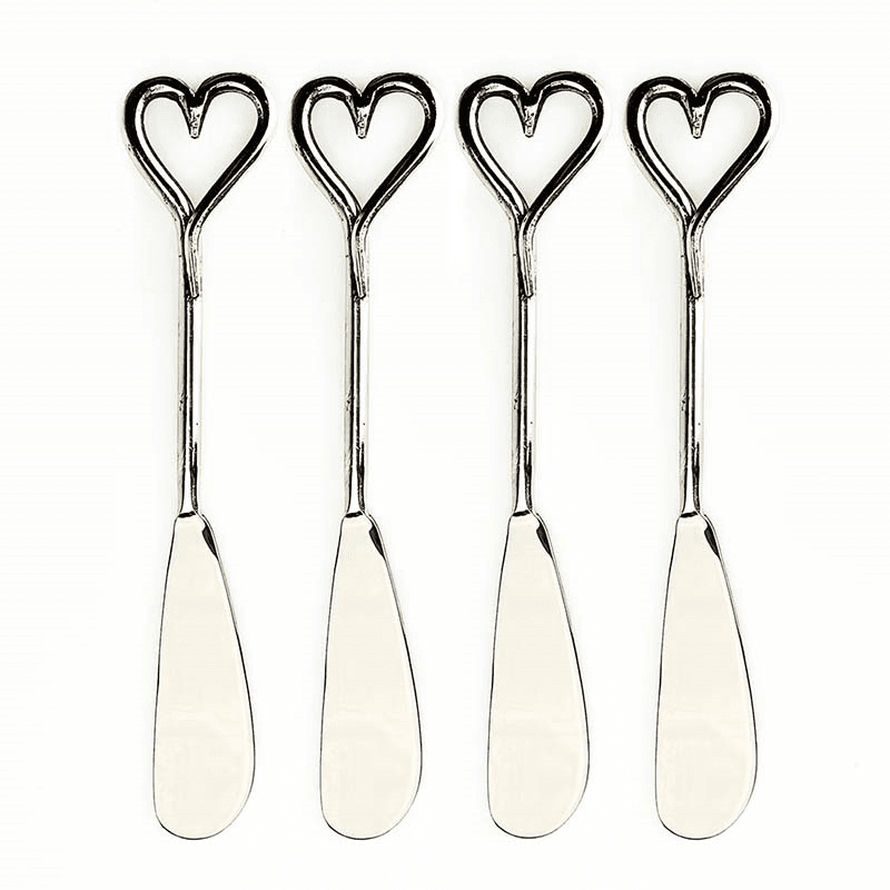 Love Heart Set of 4 Butter Knives, L15cm, Silver