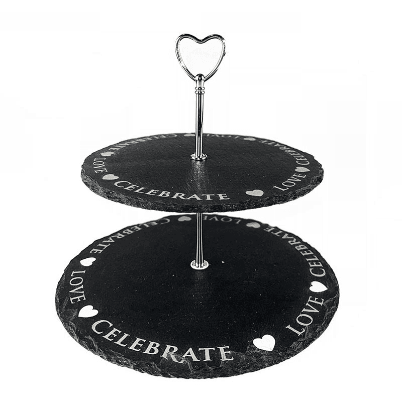 Love Heart Slate 2 Tier Serving Stand, Black