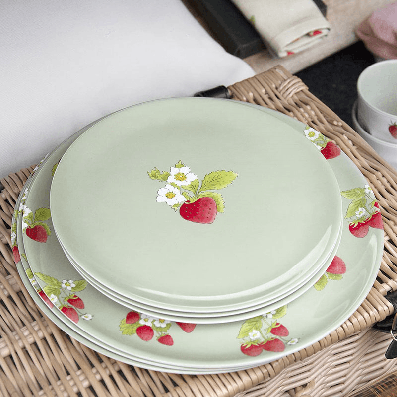 Strawberries Side Plate, D20cm, Green, Red, White