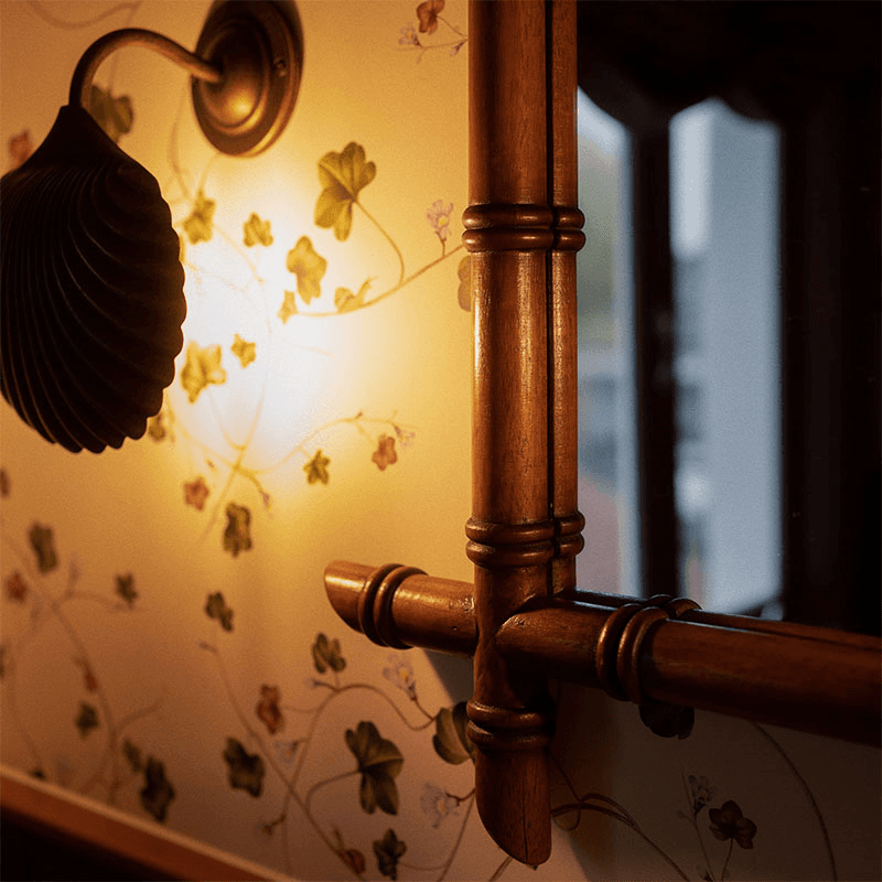 Hardware Barber Mirror, Natural Rattan
