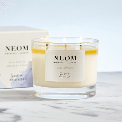 Image showing the Scent to De-Stress 3 wick scented candle, White product.