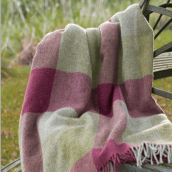 Throw, Shetland Wool, Harlequin, Damson Olive