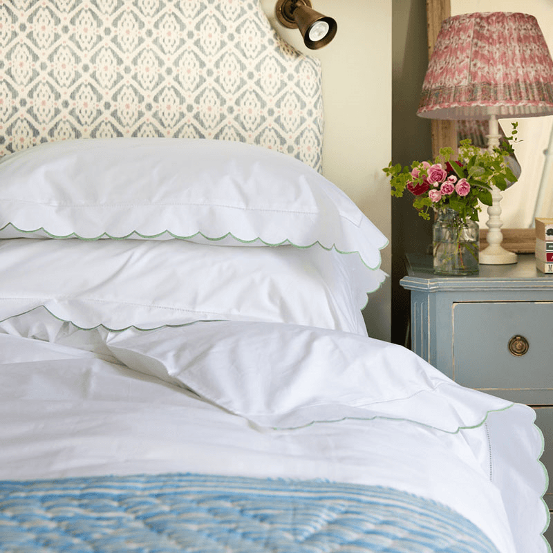 Scallop Double Duvet Cover, Sage Green