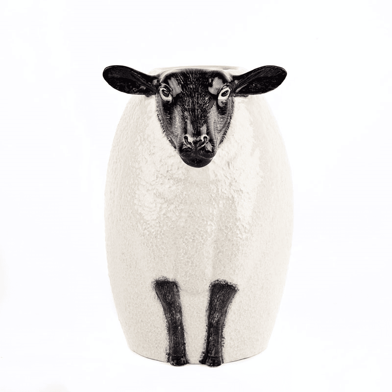 Black Faced Suffolk Sheep Flower Vase, H23cm, Black/White