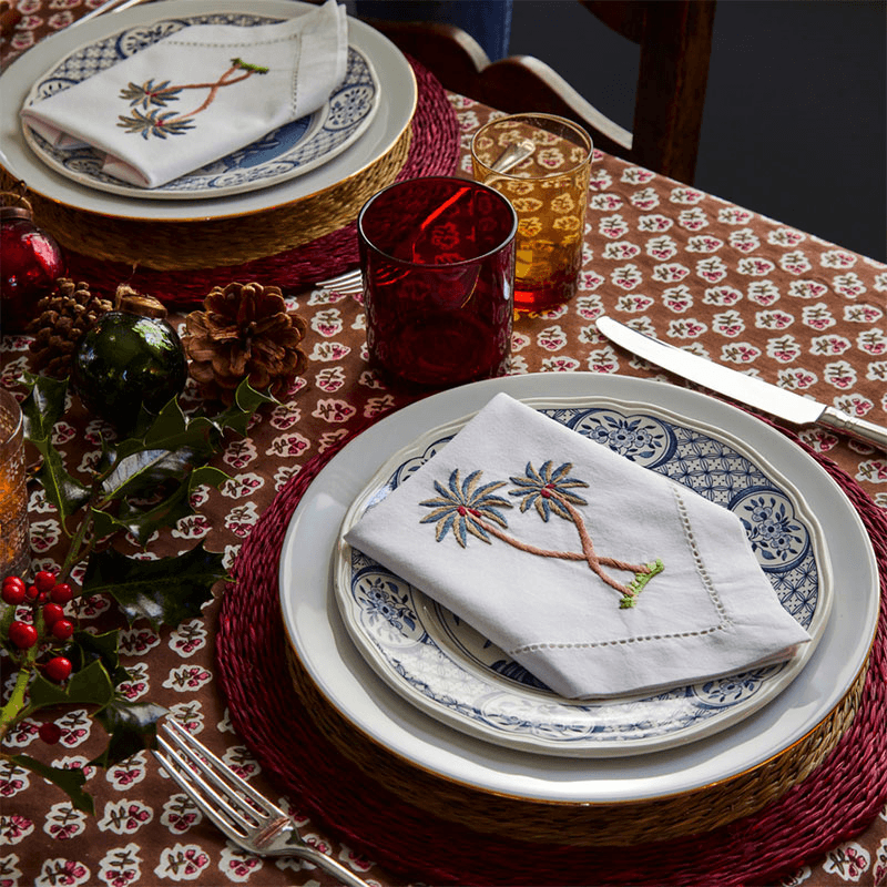 Palm Set of 4 Napkins, 45 x 45cm, White
