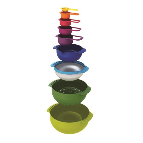 Nest Plus 9 piece stacking bowl and measuring set, Multi-Coloured