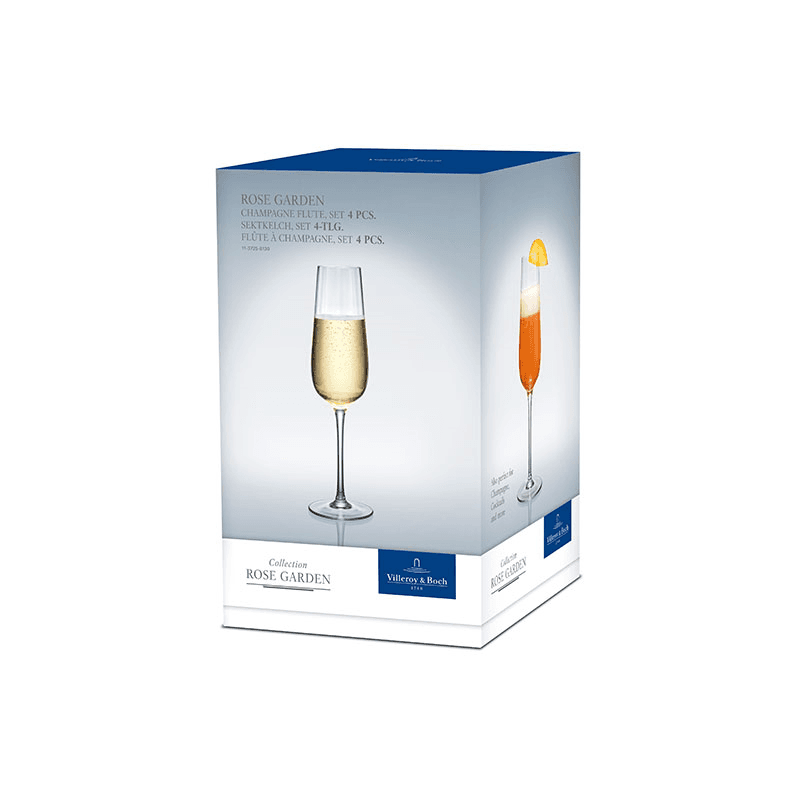 Rose Garden Champagne Flute Set of 4, 120ml, Clear