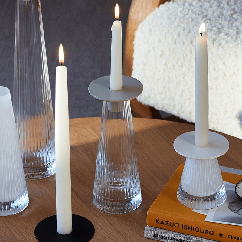 Beacon Candle Holder, H34cm, Concrete Grey & Clear